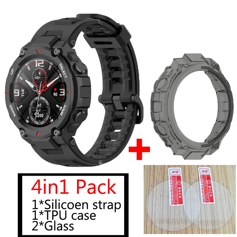 4в1 силиконовый ремешок для Huami Amazfit T Rex спортивный браслет Xiaomi REX чехол Смарт часы +