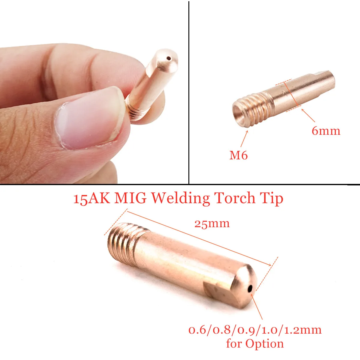 10pcs Gas Nozzle Gold 15AK-0.8mm Mig Mag Welding Weld Torch Contact Tipsmz