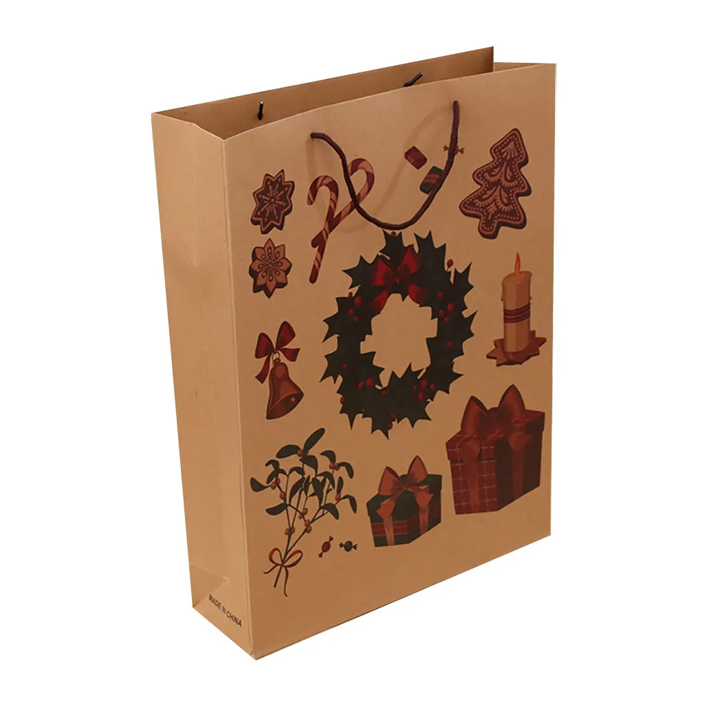 Christmas Gift Bag Paper Bag Packaging Kraft Paper Bottom Tote Bag Merry Christmas Decor Home Decorations New Garden