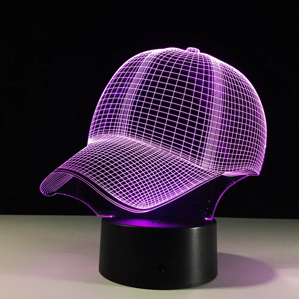 Бейсбольная кепка, 3D светодиодный настольный светильник, сенсорный Ночной светильник, 7 цветов, меняющий спящий ламповый светильник, акриловый 3D головной убор, настольные лампы для спорта