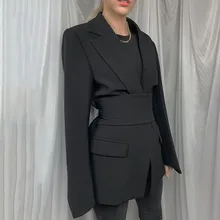 

Women Spring Autumn Slim-fit Blazer Free Belt Cardigan Style Lace-up Belted Lapel Blazers 2021 Woman Black Office Work Suits New