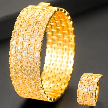 

GODKI Luxury Saudi Arabia Bangle Ring Set For Women Full Micro Cubic Zircon Pave Party Wedding Saudi Arabic Dubai Jewelry Sets