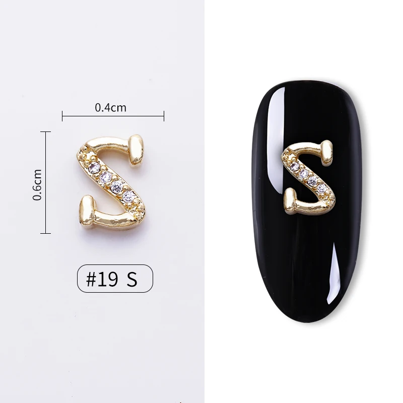 1 шт./пакет металлические Стразы для ногтей английские заглавные буквы в форме украшения для ногтей плоская задняя 3D украшение для ногтей DIY дизайн - Цвет: 19