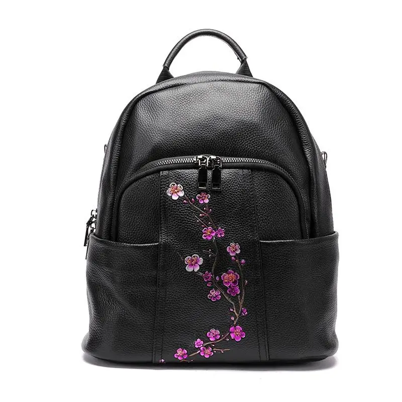 Red plum Винтажный вместительный женский рюкзак из натуральной кожи, новинка, ручная работа, тиснение из воловьей кожи, одноцветная сумка, рюкзак для путешествий - Цвет: Red plum