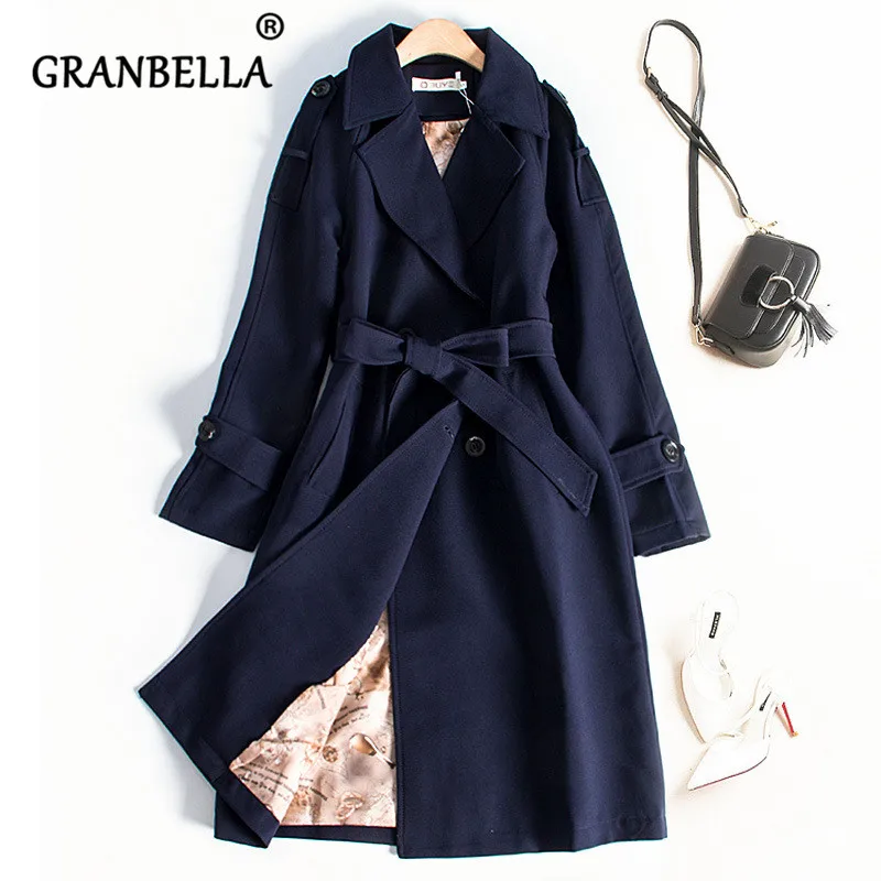 

2019 Spring Autumn Casual Temperament Slimming Outerwear With Belt Solid Color Turn-Down Collar Long Sleeve