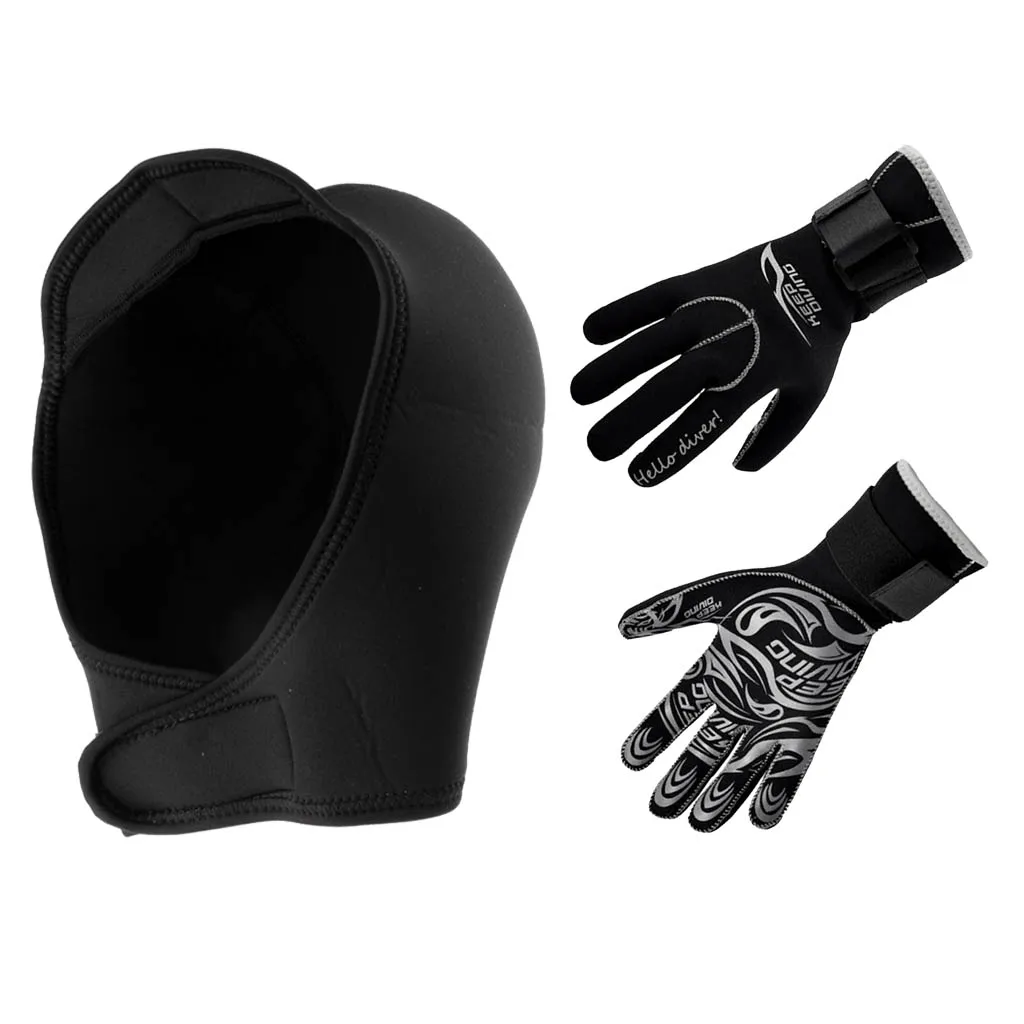 Professional Adult Scuba Diving Swim Windsurf SUP Hood Cap + Wetsuit Gloves for Water Sports