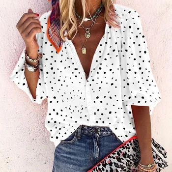 

5XL Sexy Print V-Neck Button Blouses Women 2020 Summer Autumn Loose Streetwear Top Elegant Plus Size Tops Blouse Female