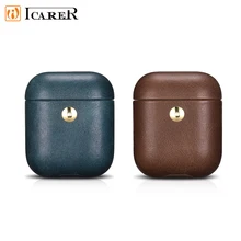 Original Icarer For Airpods Wireless Headphone Cover Shockproof Charging Box for Air pods Earphone Case Brown Blue