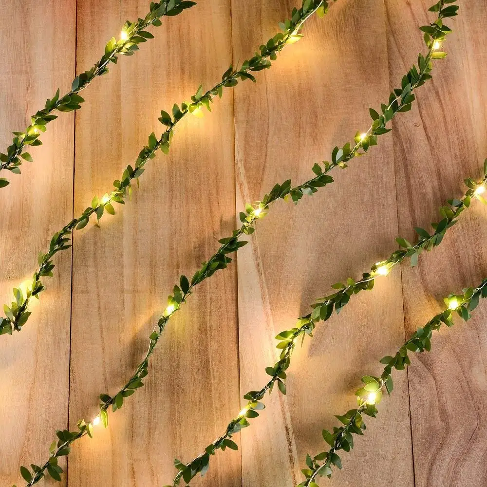 

Warm White Tiny Green Leaf Garland Holiday Copper Wire Fairy String Lights for Christmas Party New Year Wedding