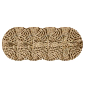 

Big deal 4Pcs Cattail Straw Round Woven Placemats for Dining Table Rattan Table Mats Natural Straw Mat Braided Weave Placemat
