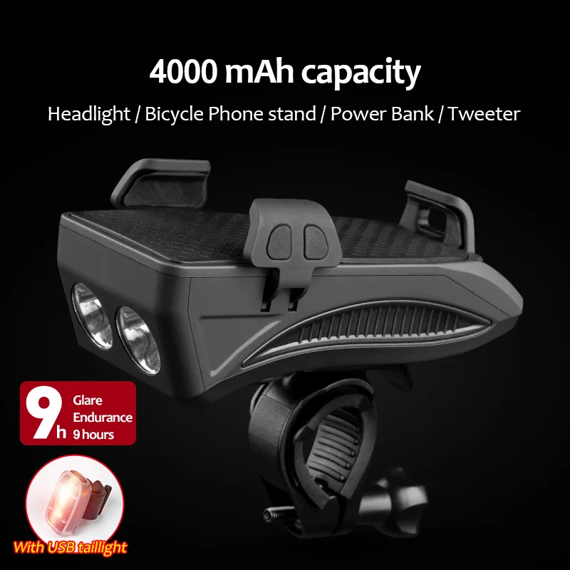 4000mAH with Light CoolChange велосипедный светильник 2000/4000 мАч батарея 130 дБ динамик колокол велосипедный Телефон Стенд Многофункциональный велосипед аксессуары светильник - Цвет: 4000mAH with Light