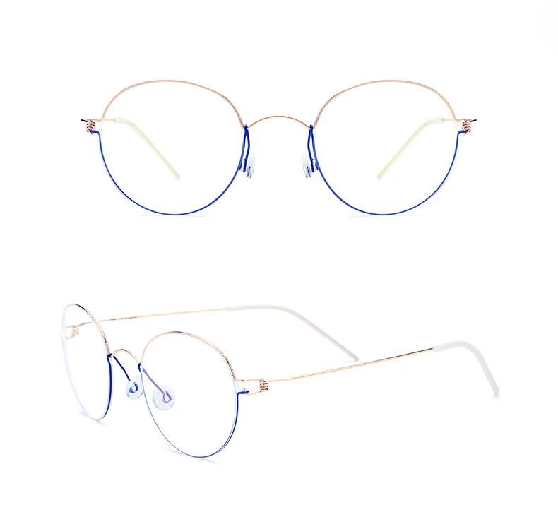 Gold-blue B титановые оправы 28621 круглые очки близорукость очки для чтения Ультралегкая оправа очки speiko - Цвет оправы: Gold-blue