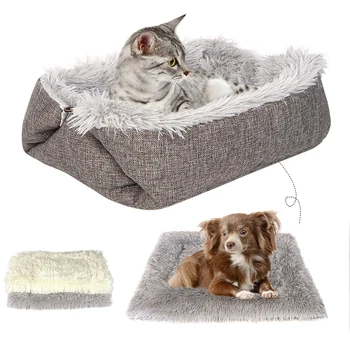 

Cat House Bed Soft Warm Cats Dog Mat Kennel Long Plush Pet Sleeping Beds Mats Sofa Small Dogs Cats Cushion Blanket 2 Way Use