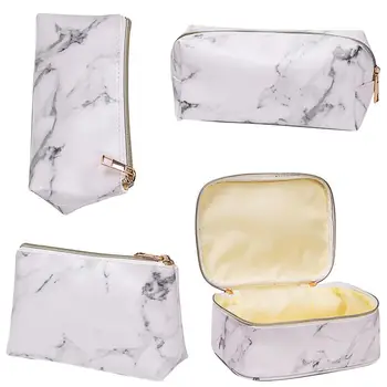 

1 Set/4pcs Exquisite Marble Printed Makeup Storage Bag Portable Cosmetic Handbag Useful Wash Purse for Travel Outdoor (White)