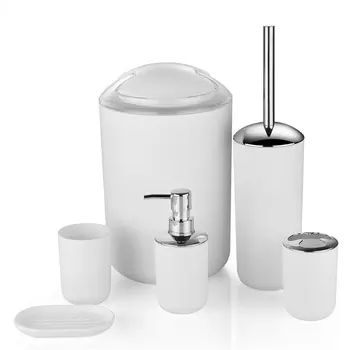 

6 Pcs Plastic Bathroom Accessories Set Toothbrush Holder/Cup Soap Dispenser /Dish Toilet Brush Trash Can