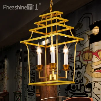 

Post modern golden iron birdcage chandelier four art lamps in the corridor of bar bar bar of Nordic creative restaurant