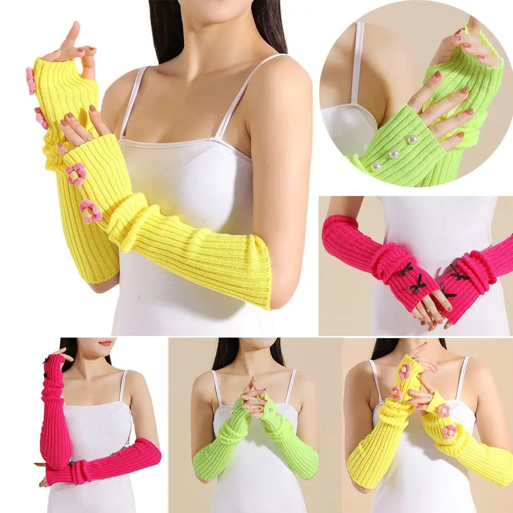 Fashion Soft Women/Girl Elbow Mittens Arm Sleeve Warmer Knitted Long Gloves Long Fingerless Gloves winter gloves for men