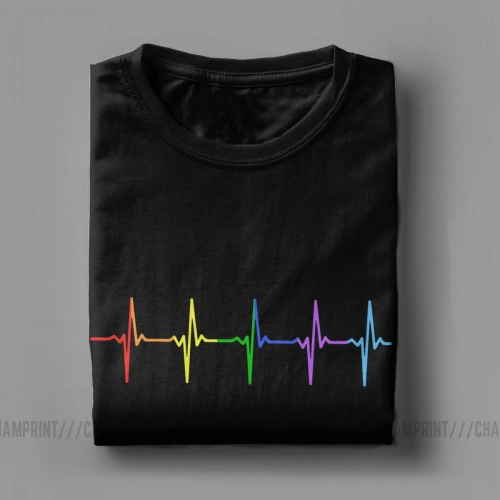 Мужские футболки Rainbow Pulse Hearbeat винтажные хлопковые с короткими рукавами и круглым