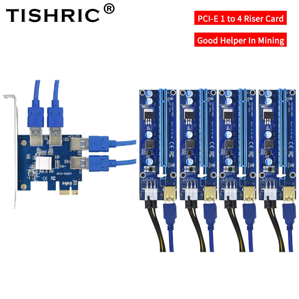 Адаптер TISHRIC PCIE Riser 009S PCI-E 1-4 PCI Express адаптер для карты расширения USB графический
