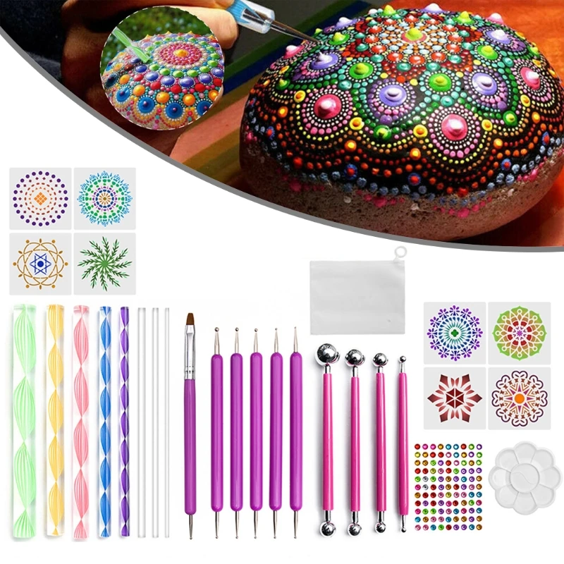 

29pcs Mandala Dotting Tools Set for Painting Rock Stones Stencil Acrylic Stick