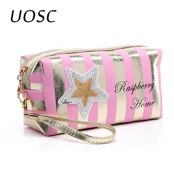 

UOSC Fashion PU Leather Cosmetic Storage Bags 2019 New Women Laser Make Up Bag PVC Pouch Wash Toiletry Bag Travel Organizer Case