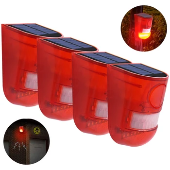 

4pcs 110db 6 LED, solar alarm red light, motion sensor, warning sound light, garden factory, warehouse