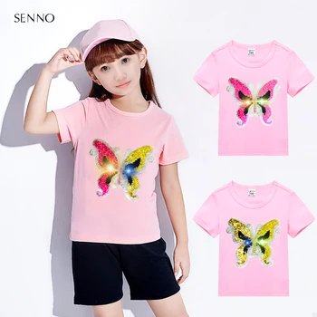 

Girls Tops with Sequin Shiny Luminous T Shirts for Girls Clothing 2020 Summer Girls Tshirts with Waterproofing Led Lighting
