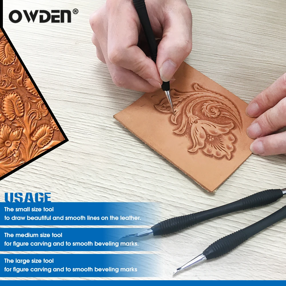 OWDEN 3Pcs Leather Modeling Carving Tools Set Modeling Point Stylus Spoon Leather Embossing Tool Kit leather tool,carving tool