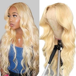 613 Blonde Lace Front Wig 13x4 Transparent Lace Frontal Wig Pre Plucked 30 32 Inch Malaysian Body Wave Human Hair Wigs for Women