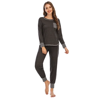 

Ladies New Striped Pajamas Suit Casual Home Wear Casual Breathable Warm Simple Nightwear Set