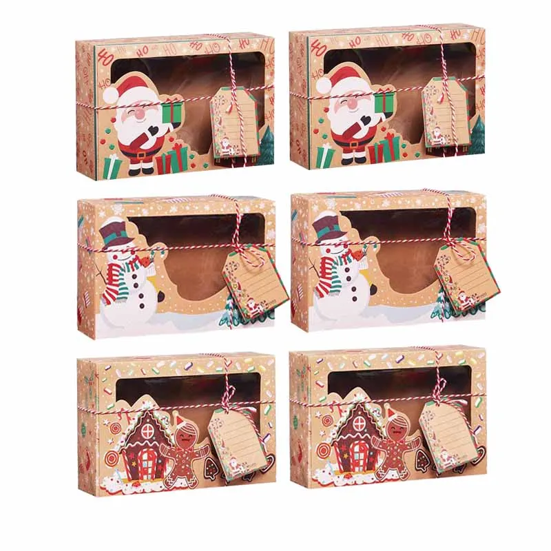 3pcs Merry Christmas Kraft Paper Candy Box Cookie Gift Box Packaging Bag Decor For Home Party Favor New Year Xmas Noel Navidad