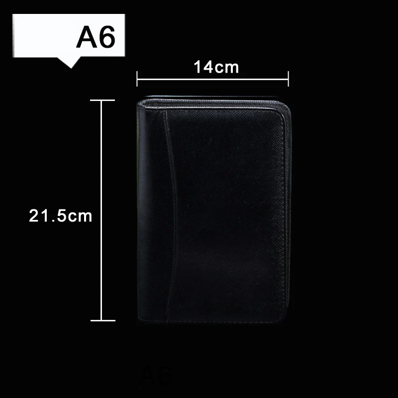 A6 Black A6/A5/B5 дневник записная книжка и журнал с калькулятором Биндер спиральная записная книжка бизнес менеджер папка Padfolio сумка на молнии руководство - Цвет: A6 Black