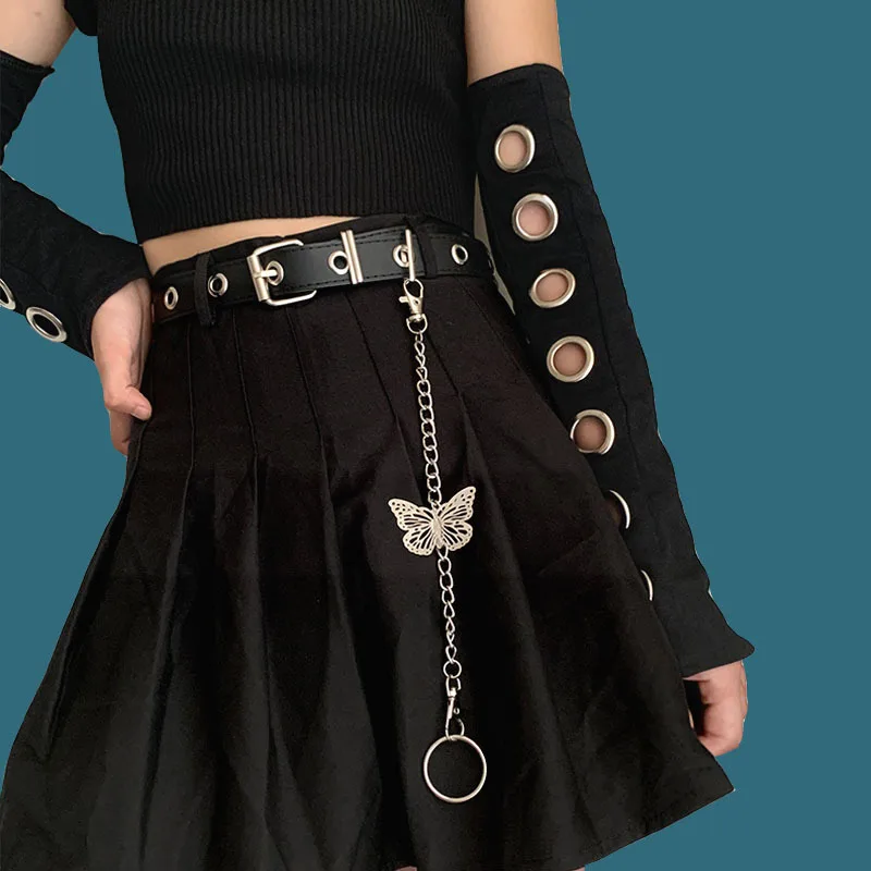 Women Punk Chain Fashion Belt Adjustable Double/Single Row Hole Pin Buckle Waist Belt Jeans Casual Female Decorative Waistband 22