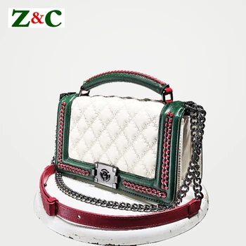 

2020 New Fashion Panelled Women's Plaid Handbags Diamond Lattice Chain Crossbody Bag Women Leather Shoulder Messenger Bags White