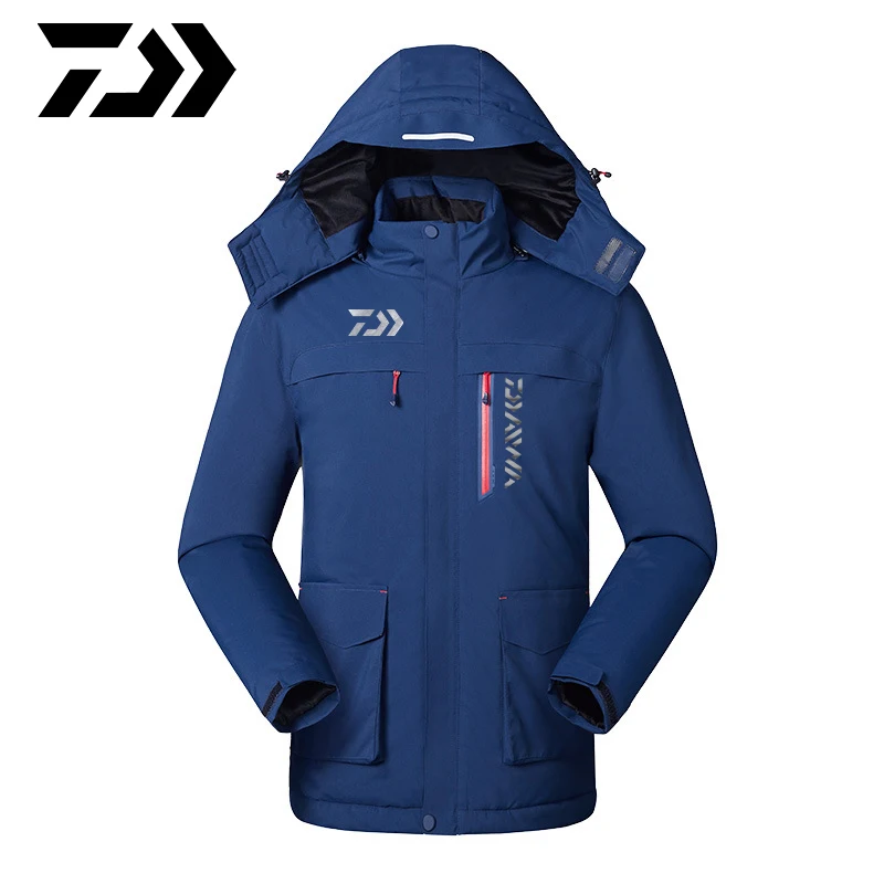 Daiwa Men Winter Thick USB Heating Cotton Jackets Outdoor Waterproof Windbreaker Hiking Camping Fishing Clothing Fishing Coats - Цвет: dark blue