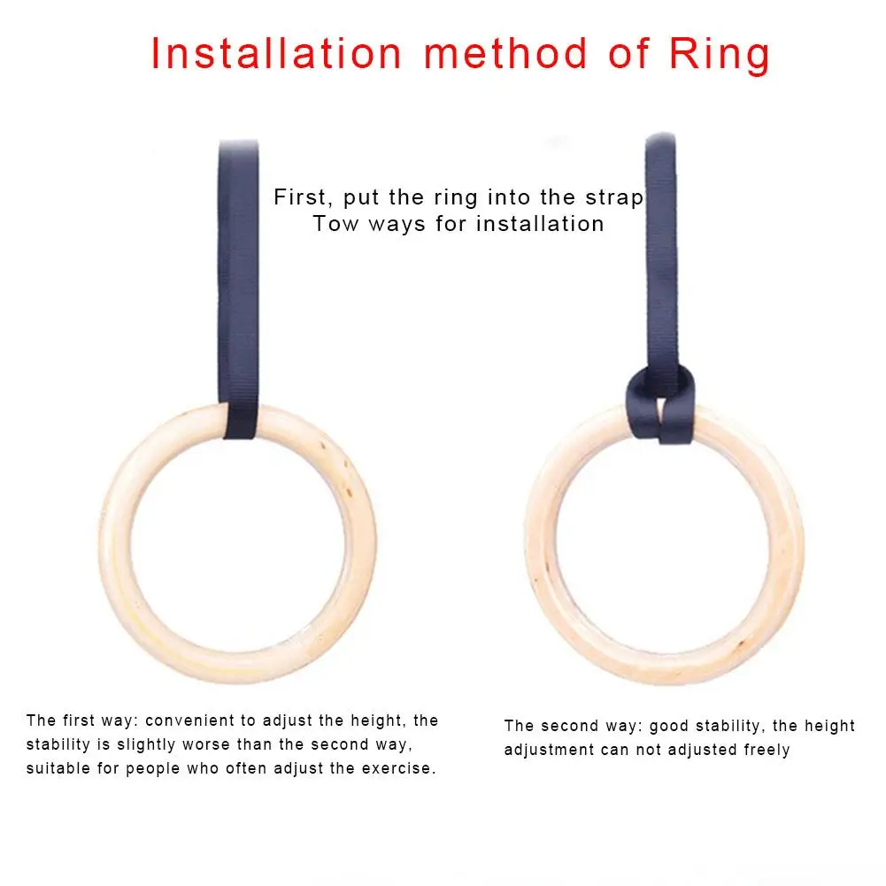  6pcs/set Wooden Gymnastics Rings With Adjustable Cam Buckle Long Strap Exercise Nonslip Training Ri