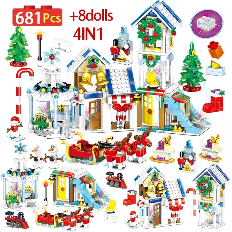 

681PCS Girl Christmas Tree Castle Building Blocks Legoing Friends Bricks Educational Christmas Cottage DIY Toys For Girls Gift