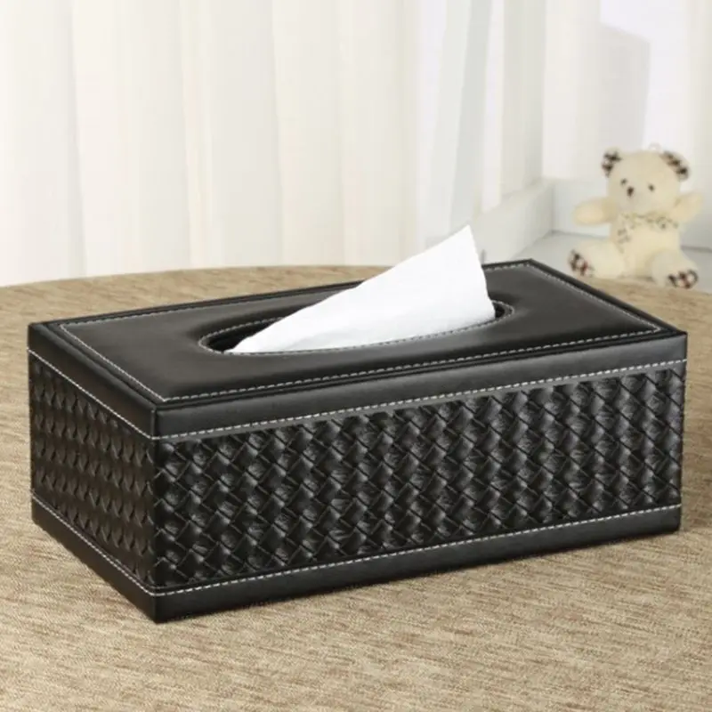 

Black PU Leather Tissue Box Holder Rectangular Napkin Holder Paper Case Dispenser