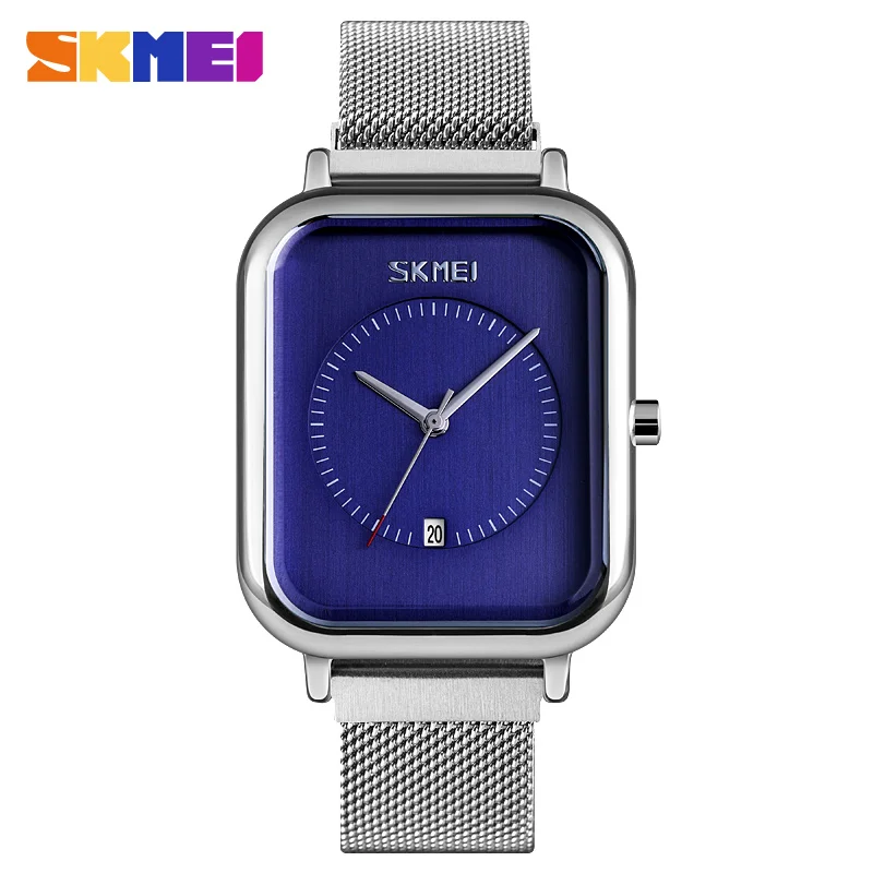 Silver Blue SKMEI повседневные женские кварцевые часы элегантные модные наручные часы водонепроницаемые часы с магнитным ремешком Прямоугольный циферблат zegarek damski 9207 - Цвет: Silver Blue