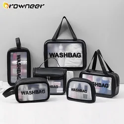 Bolsa de almacenamiento de viaje de PU para mujer, bolso de cosméticos impermeable esmerilado de gran capacidad, práctico de viaje, transparente, para maquillaje
