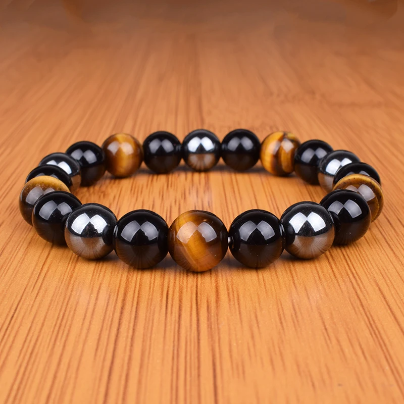 Stone Bead Bracelet Natural Stone Bracelet Beaded Bracelet Men Bracelets 10mm Natural Stone Black Onyx Tiger Eye Hematite Beads Bracelets for Women Magnetic Health Protection