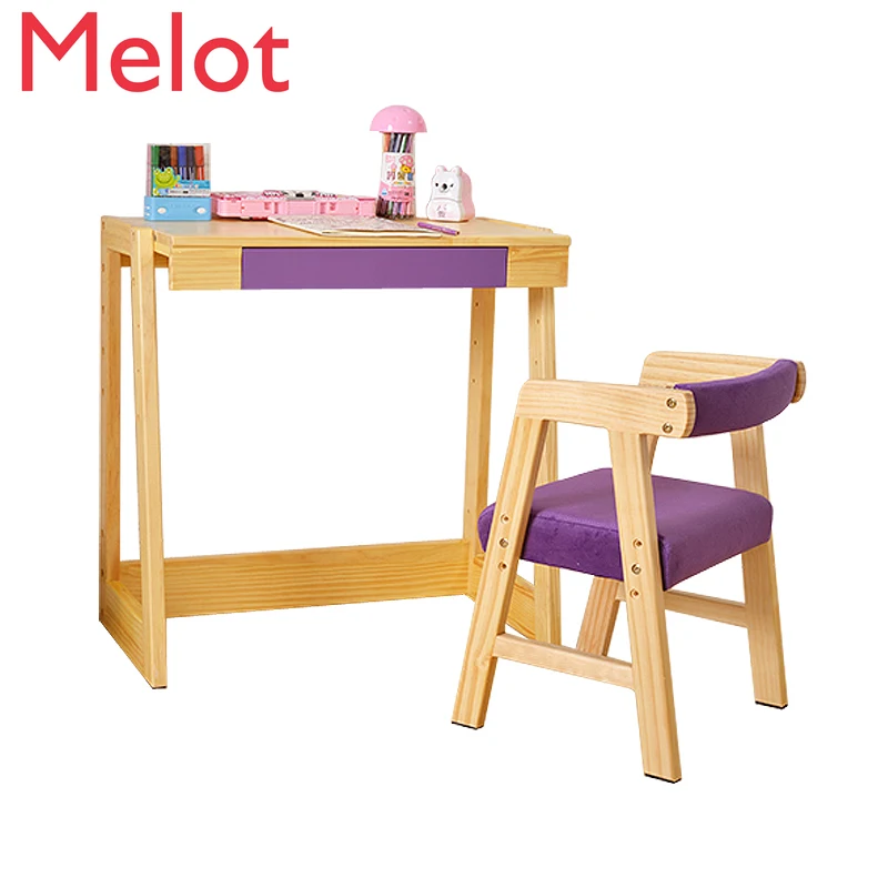 

New Durable student desk chair set the height adjustable children learning table solid wood furniture set multicolor optional