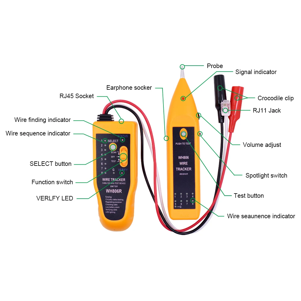CHIPAL WH806R сетевой кабель тестер телефонный провод трекер Диагностика Tracer тон Ethernet линия Finder для RJ11 RJ45 Cat5 Cat5E Cat6
