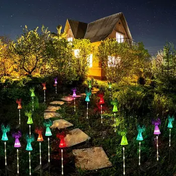 

1PCS LED Solar Light 5 Color Conversion Outdoor Waterproof Villa Courtyard Simulation Luminous Angel Decoration Plug