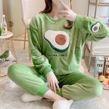 

2020 womens pajamas set Winter Thick Warm Flannel Pajama Sets Cartoon Pyjamas Women Homewear Animal Sleepwear Female Pajama