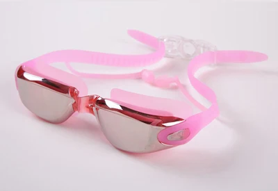 С гальваническим покрытием Плавание очки с УФ-защитой Плавание ming очки Водонепроницаемый Анти-туман Очки для плавания с мягким силиконовым Nosepad затычки для ушей - Цвет: Rose red