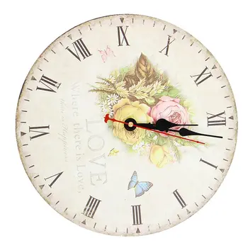 

rose flower butterfly Round Creative Wood wall clock