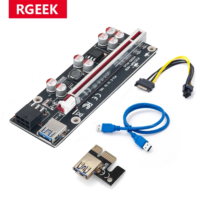 PCI-E Riser 009S PLUS Profesional Express 1X 4x 8x 16x Extender PCI E USB Riser 009 GPU 6Pin Card SATA 15pin for BTC Miner