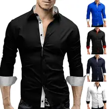 Модная мужская Роскошная рубашка с длинным рукавом и отложным воротником, умная Повседневная приталенная клетчатая рубашка, топы белого, черного, Королевского синего цвета