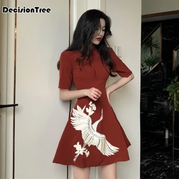 

2020 Chinese Dress arrival chinese female qipao short style cheongsam women traditional silk satin dress dragon&phenix